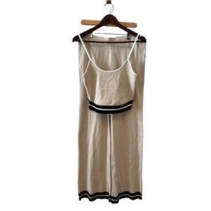 House of Harlow 1960 Wide Leg Knit Pants & Crop Top Set Beige Black M